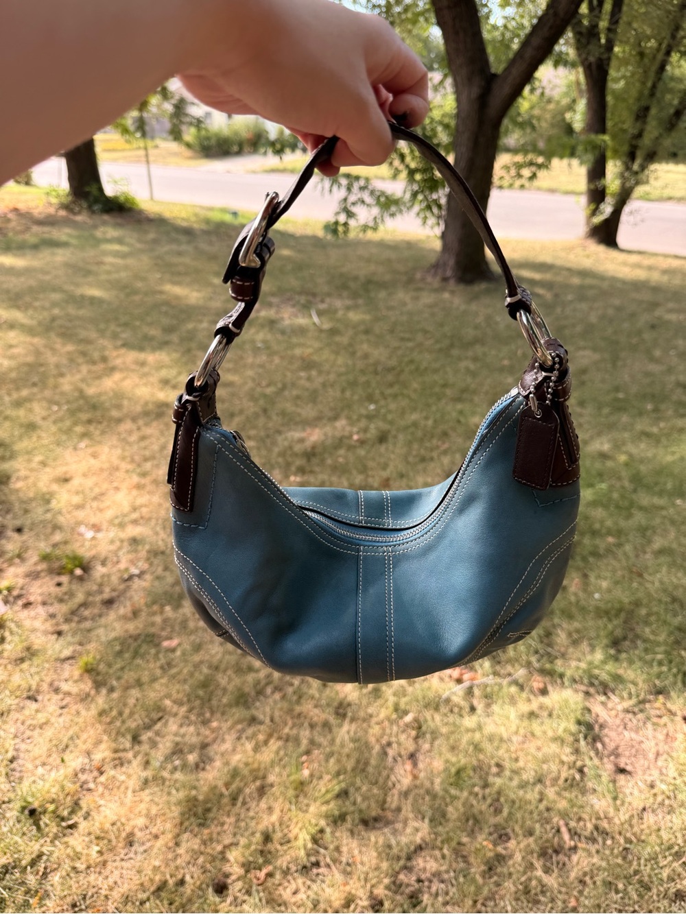 Coach Y2K Blue Leather Hobo Shoulder Bag with Dark Br… - Gem